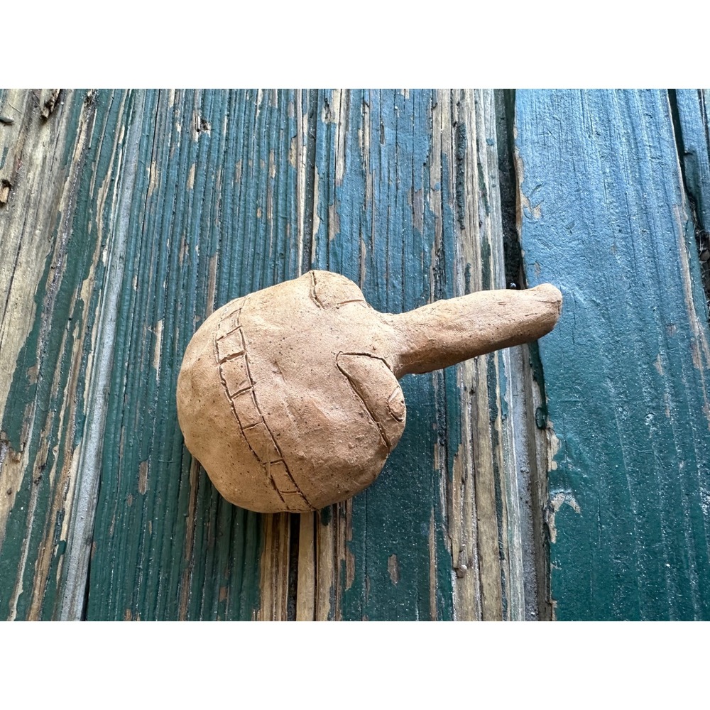 Vintage Handcrafted Terracotta Clay Long Nose Face Whistle Folk Art Pottery
